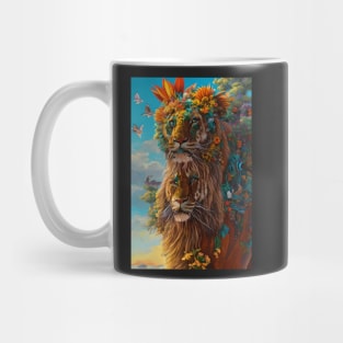 Colorful Lion with flowers surrealist impressionist style Chambala paradise Mug